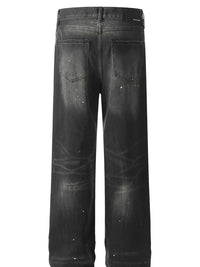 Men's Baggy Straight Leg Jeans with Paint Splatter Details