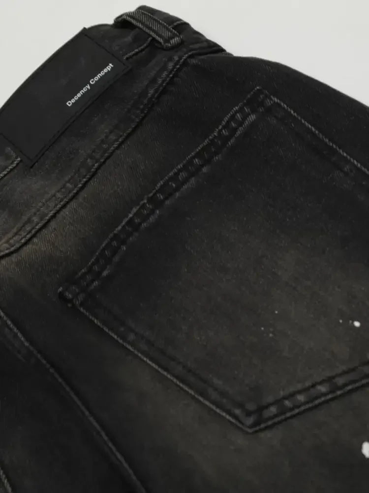 Men's Baggy Straight Leg Jeans with Paint Splatter Details