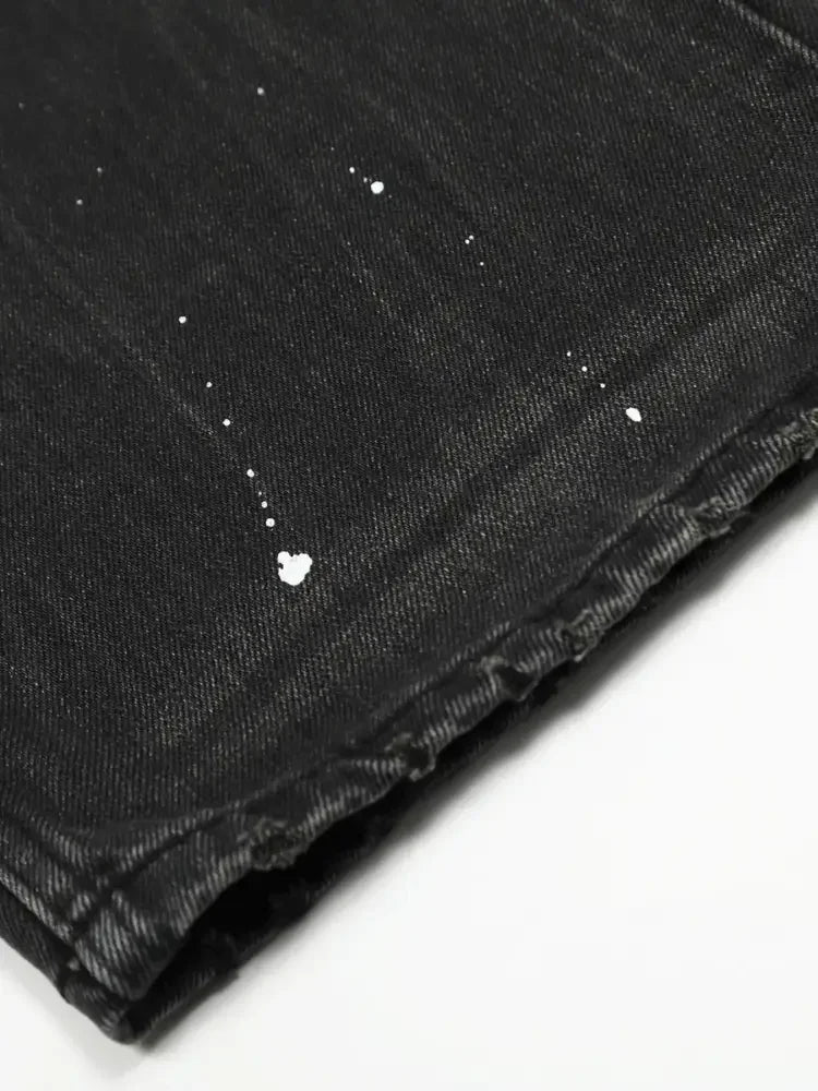 Men's Baggy Straight Leg Jeans with Paint Splatter Details