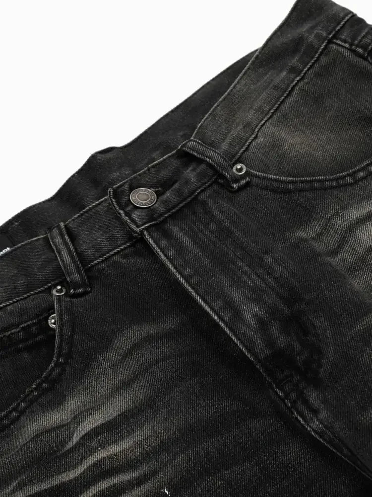 Men's Baggy Straight Leg Jeans with Paint Splatter Details