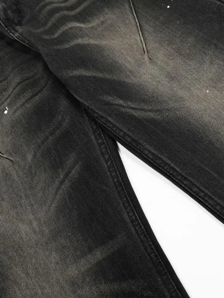 Men's Baggy Straight Leg Jeans with Paint Splatter Details