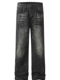 Men's Baggy Straight Leg Jeans with Paint Splatter Details