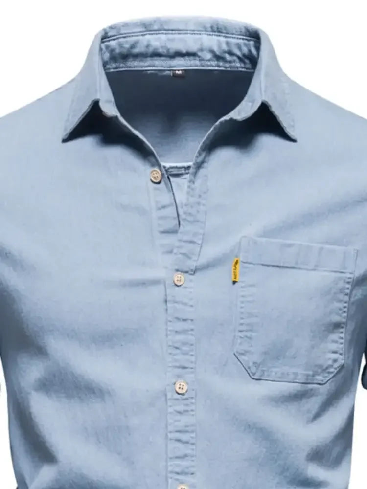 Men's Button-Down Denim Shirt with Chest Pocket