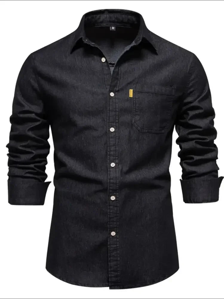 Men's Button-Down Denim Shirt with Chest Pocket
