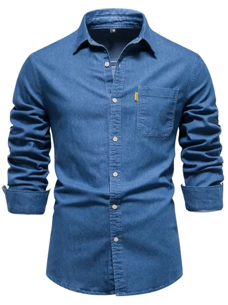 Men's Button-Down Denim Shirt with Chest Pocket
