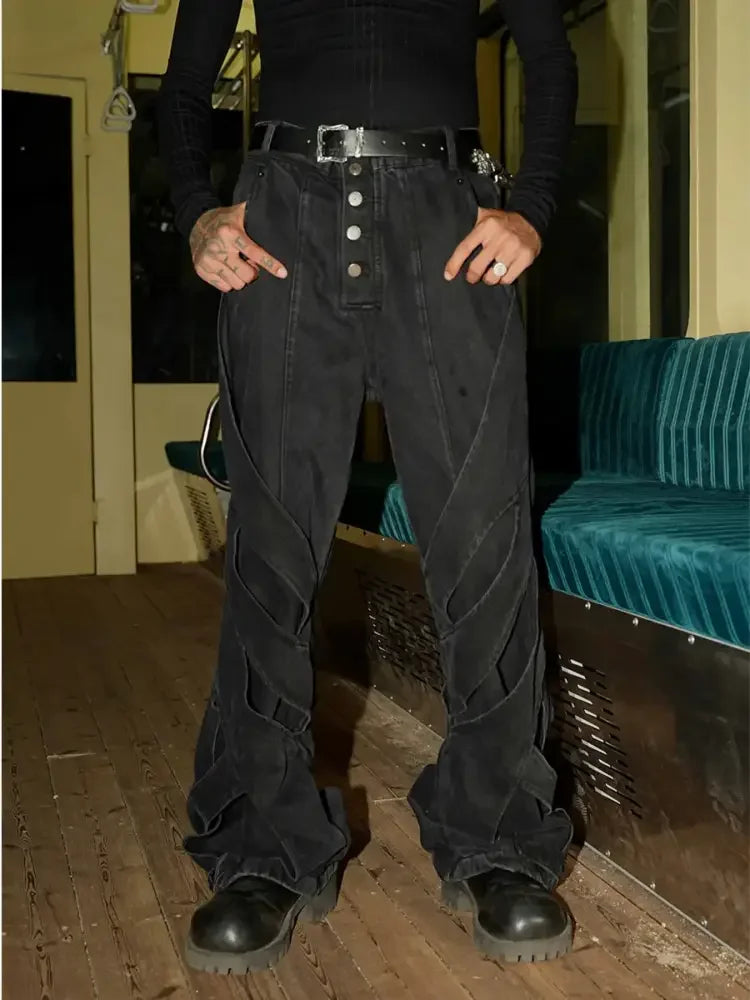 Men's Button Fly Studded Bootcut Jeans
