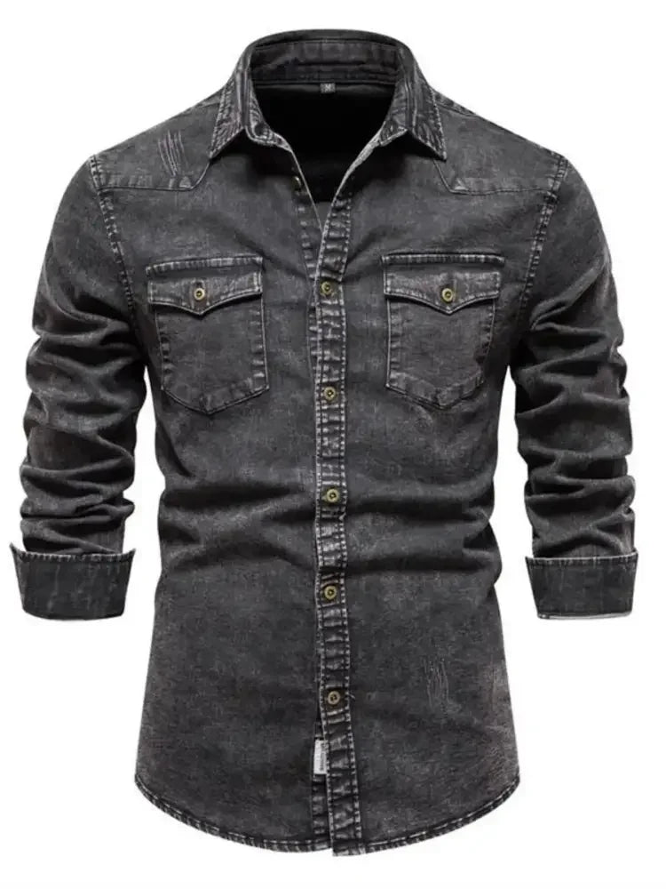 Men's Button Up Long Sleeve Denim Shirt