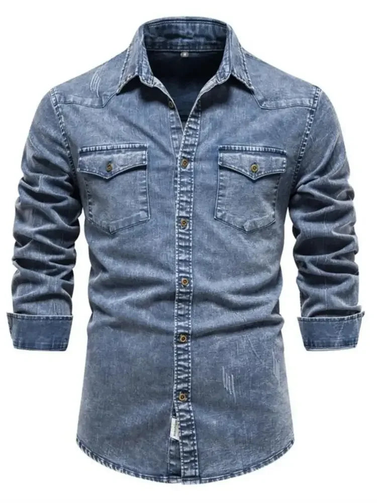Men's Button Up Long Sleeve Denim Shirt