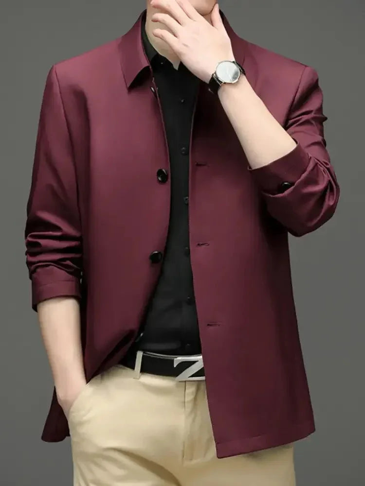 Men's Button Up Long Sleeve Jacket - Update AvenueMen's OuterwearTrendsi100400238261508100400238261508Men's Button Up Long Sleeve JacketRed