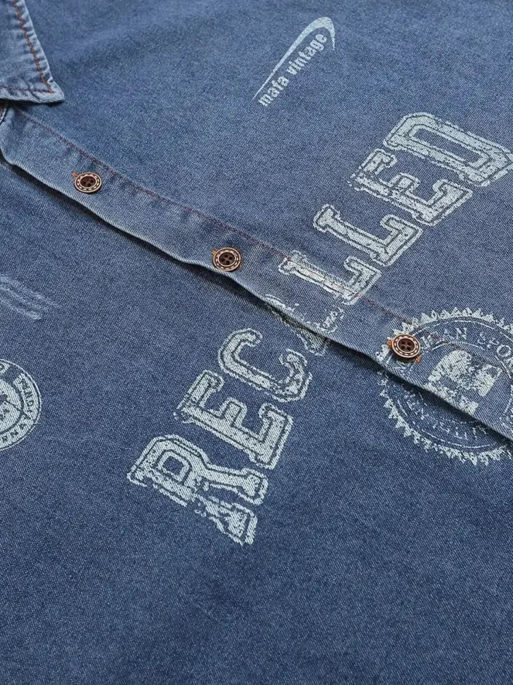 Men's Button Up Short Sleeve Denim Shirt