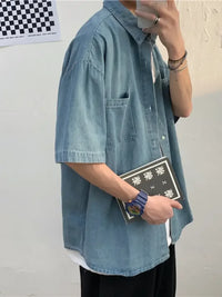 Men's Button Up Short Sleeve Denim Shirt