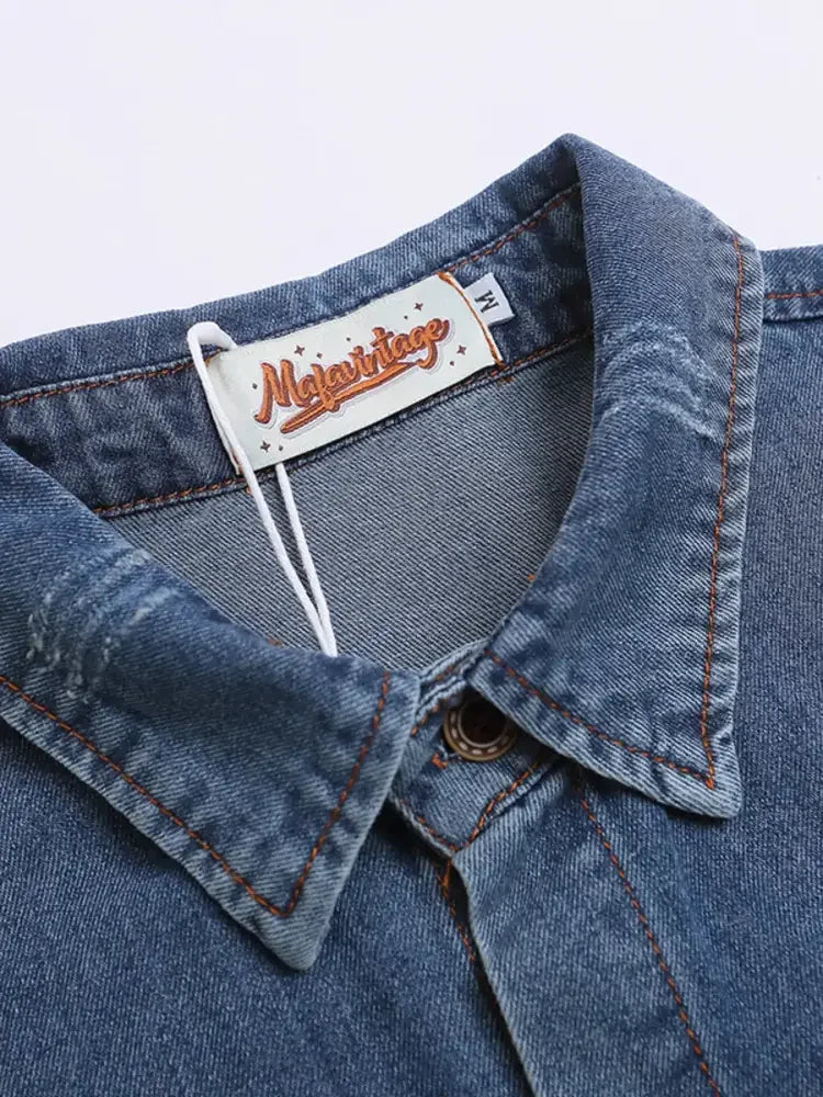 Men's Button Up Short Sleeve Denim Shirt