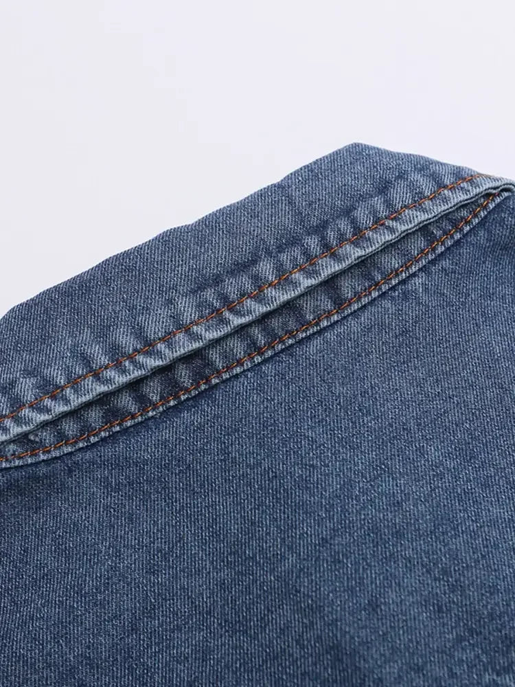 Men's Button Up Short Sleeve Denim Shirt