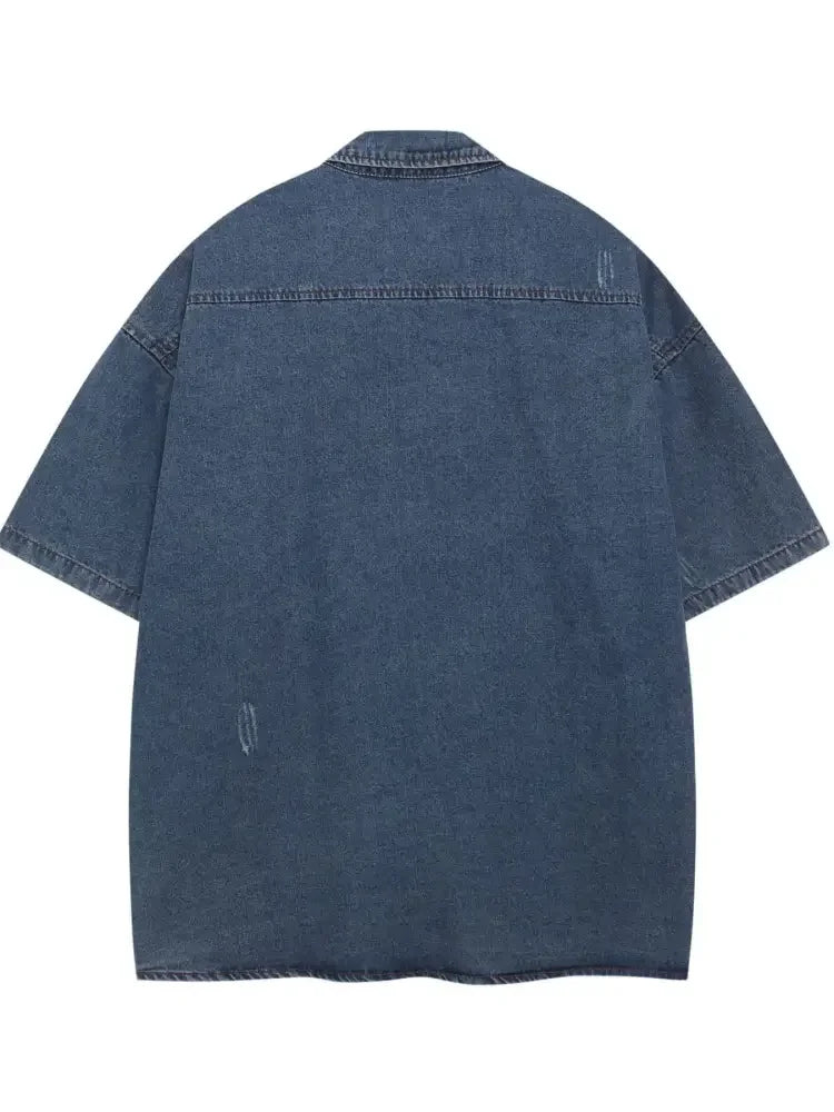Men's Button Up Short Sleeve Denim Shirt