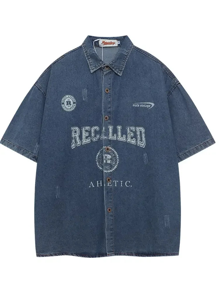 Men's Button Up Short Sleeve Denim Shirt