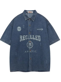 Men's Button Up Short Sleeve Denim Shirt