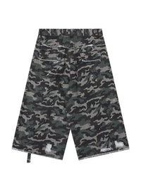 Men's Camo Print Cargo Denim Shorts with Multiple Pockets