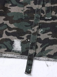 Men's Camo Print Cargo Denim Shorts with Multiple Pockets