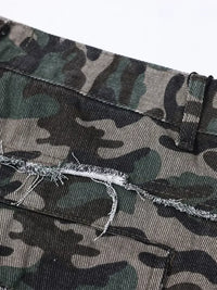 Men's Camo Print Cargo Denim Shorts with Multiple Pockets