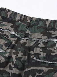 Men's Camo Print Cargo Denim Shorts with Multiple Pockets