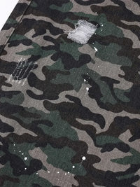 Men's Camo Print Cargo Denim Shorts with Multiple Pockets