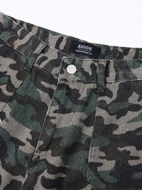 Men's Camo Print Cargo Denim Shorts with Multiple Pockets
