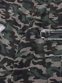 Men's Camo Print Cargo Denim Shorts with Multiple Pockets