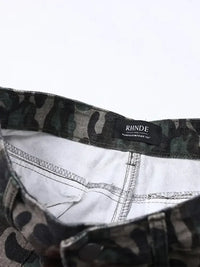 Men's Camo Print Cargo Denim Shorts with Multiple Pockets