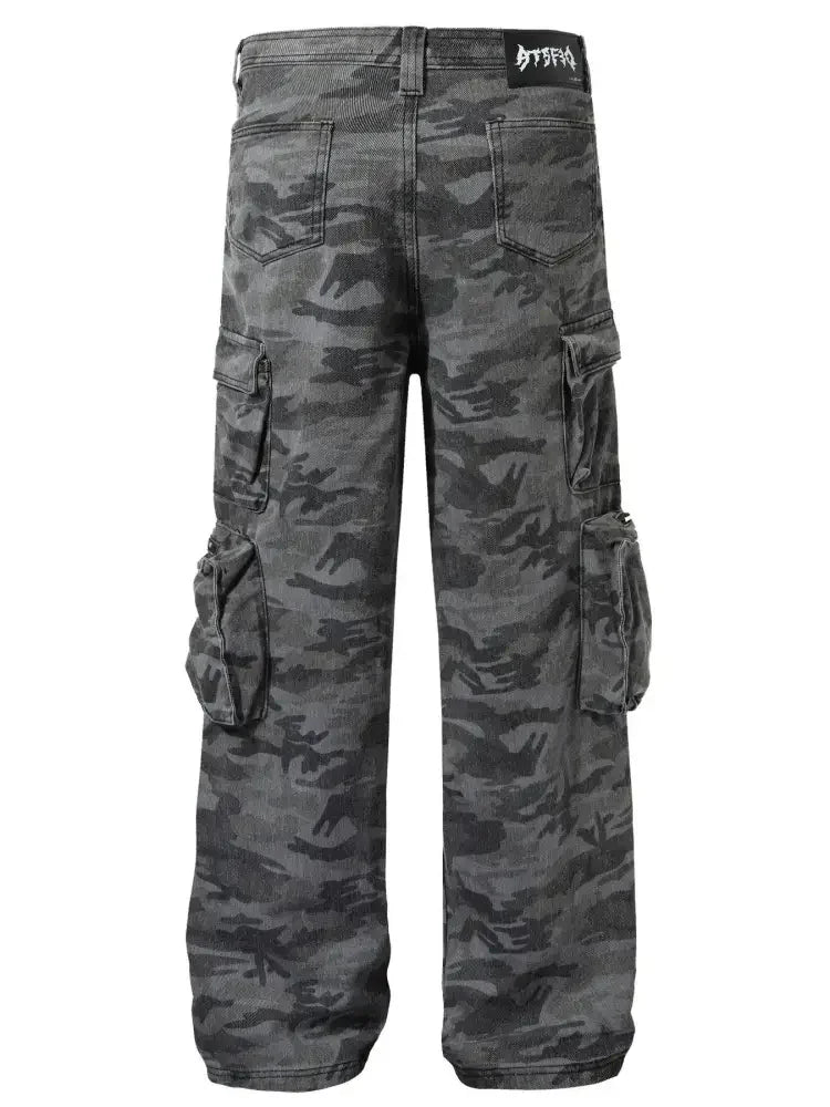 Men's Camouflage Cargo Jeans with Multi-Pockets