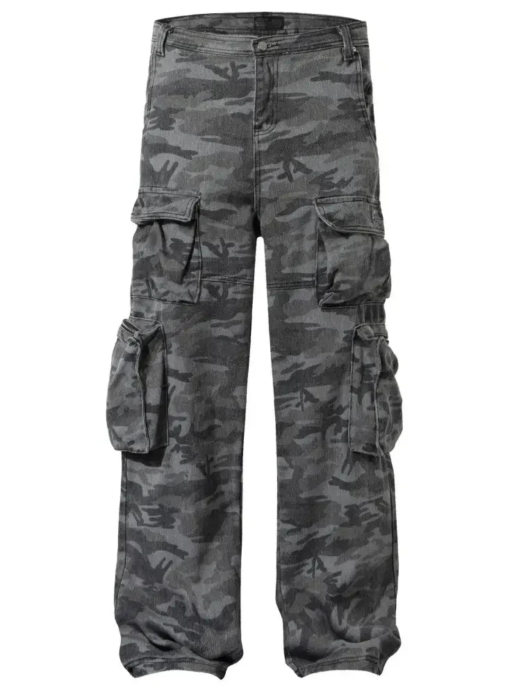 Men's Camouflage Cargo Jeans with Multi-Pockets