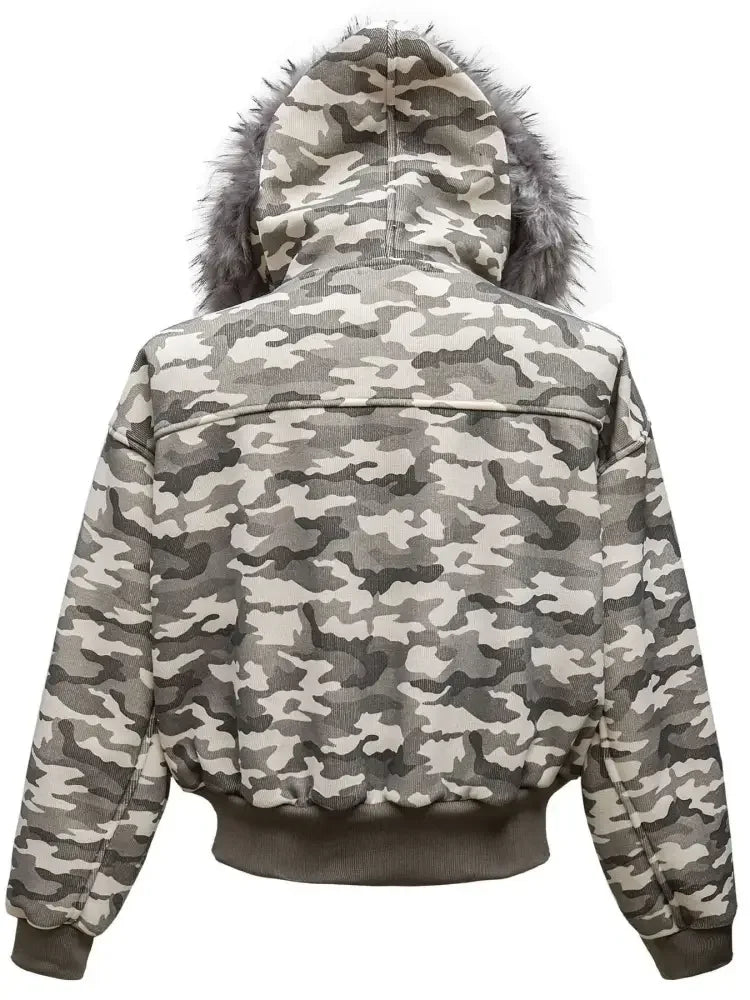 Men's Camouflage Faux Fur Hood Jacket