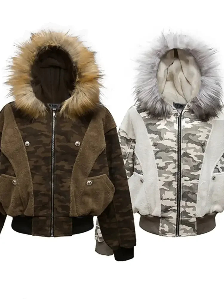 Men's Camouflage Faux Fur Hood Jacket