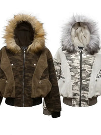 Men's Camouflage Faux Fur Hood Jacket
