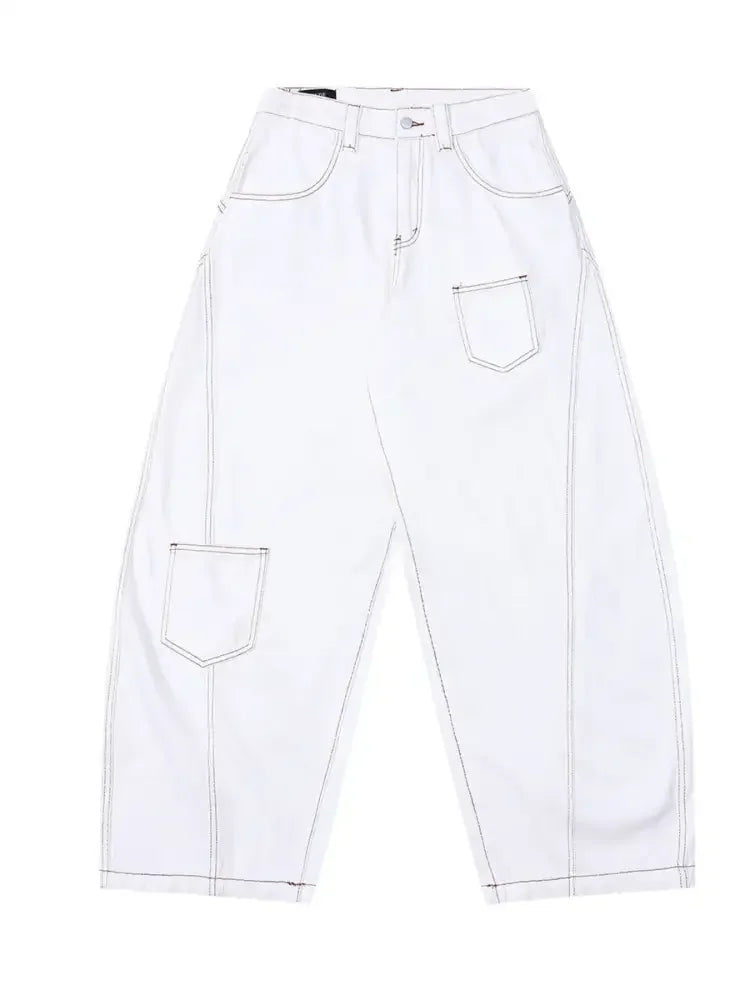 Men's Cargo Curved Jeans with Contrast Stitching
