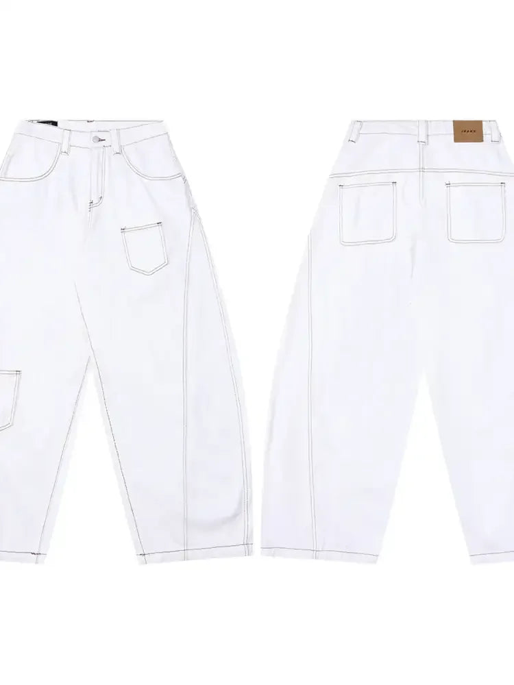 Men's Cargo Curved Jeans with Contrast Stitching