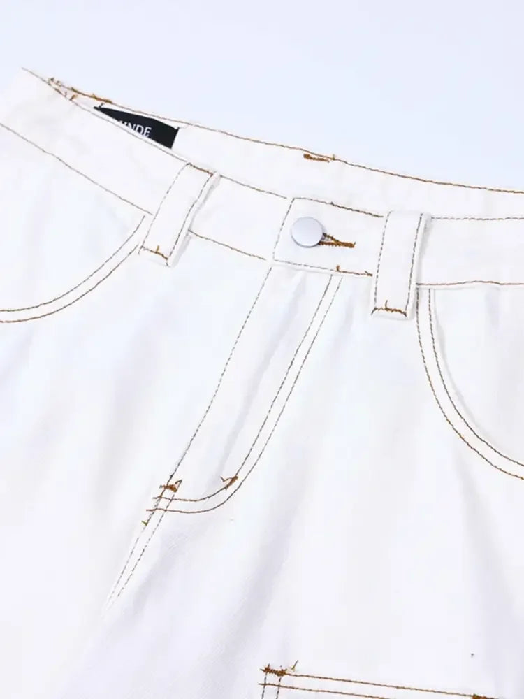 Men's Cargo Curved Jeans with Contrast Stitching