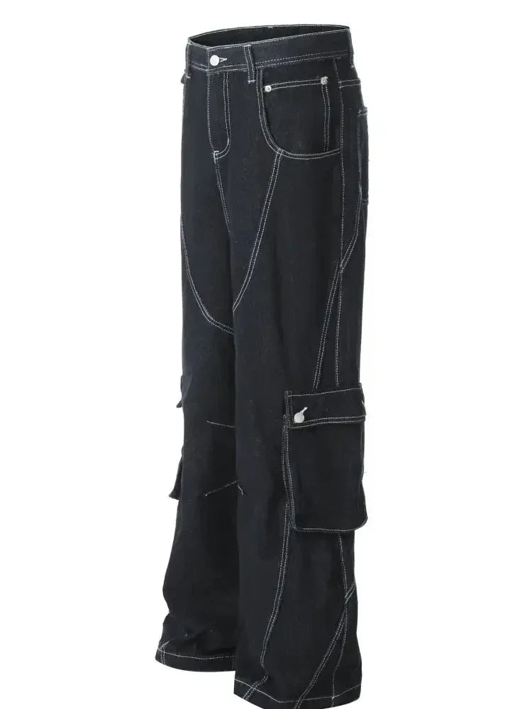 Men's Cargo Straight Jeans with Contrast Stitching - Update AvenueTrendsi100400413927193100400413927193Men's Cargo Straight Jeans with Contrast StitchingDark Blue