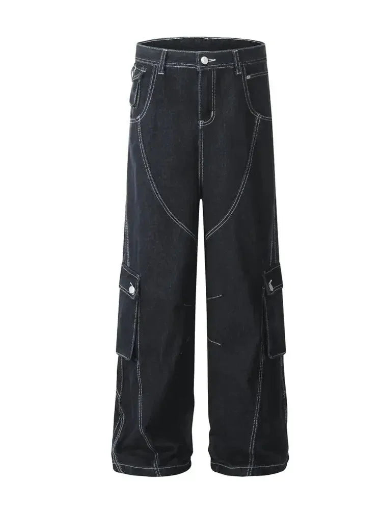 Men's Cargo Straight Jeans with Contrast Stitching - Update AvenueTrendsi100400413927193100400413927193Men's Cargo Straight Jeans with Contrast StitchingDark Blue