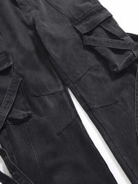 Men's Cargo Wide Leg Jeans with Multiple Pockets