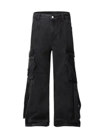 Men's Cargo Wide Leg Jeans with Multiple Pockets