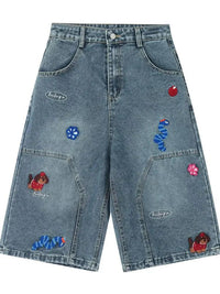 Men's Cartoon Embroidered Detail Wide Leg Denim Shorts - Update AvenueTrendsi100400281897863100400281897863Men's Cartoon Embroidered Detail Wide Leg Denim ShortsBlue