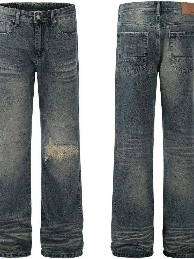Men's Cat's whisker Washed Distressed Straight Jeans - Update AvenueTrendsi100400309019290100400309019290Men's Cat's whisker Washed Distressed Straight JeansBlue