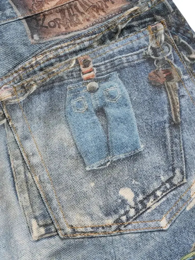 Men's Chain Print Denim Shorts