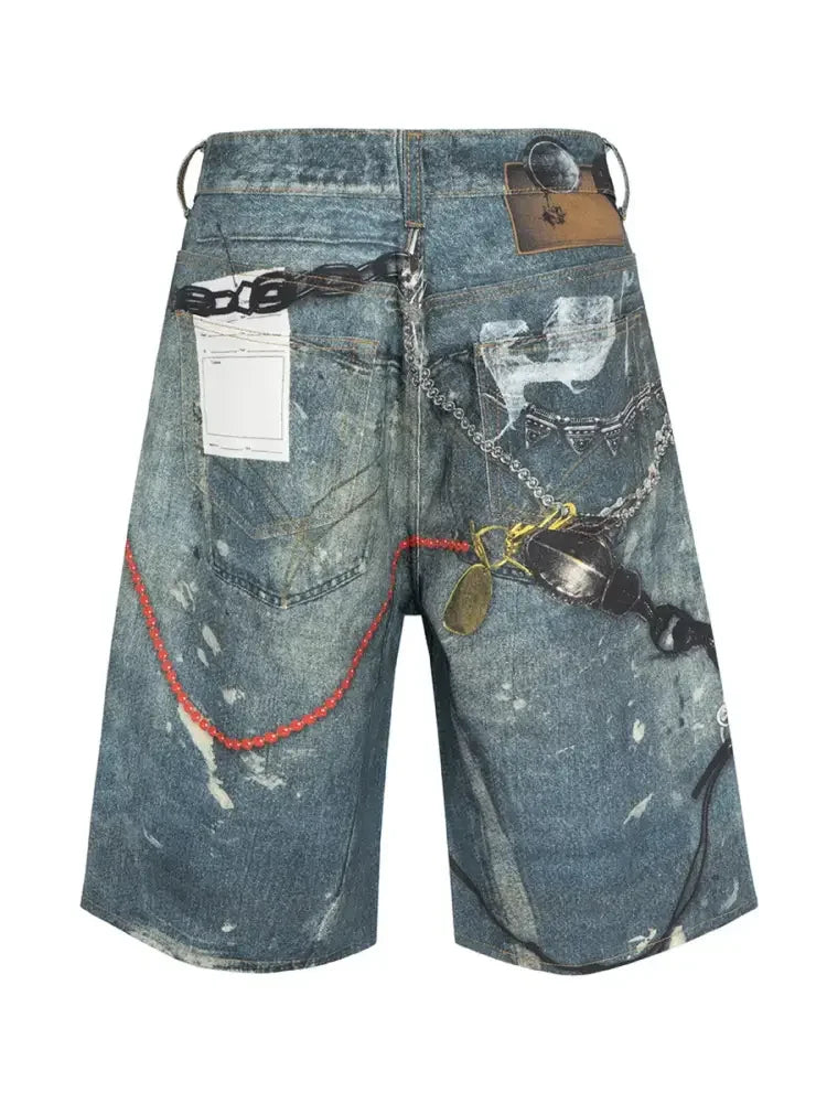 Men's Chain Print Denim Shorts