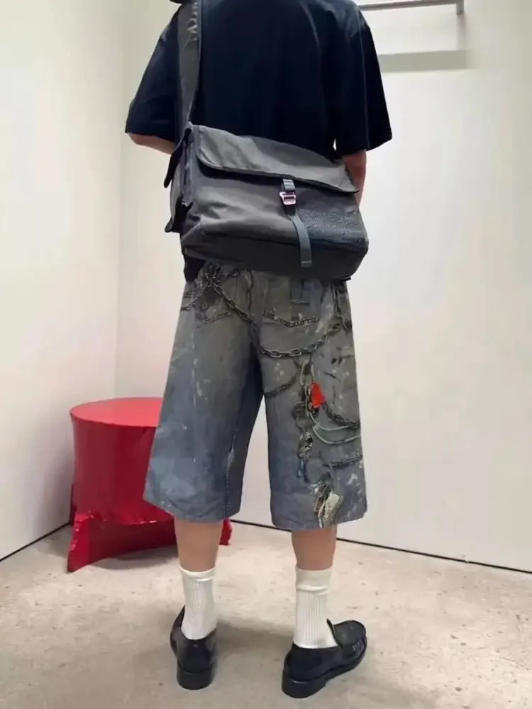 Men's Chain Print Denim Shorts