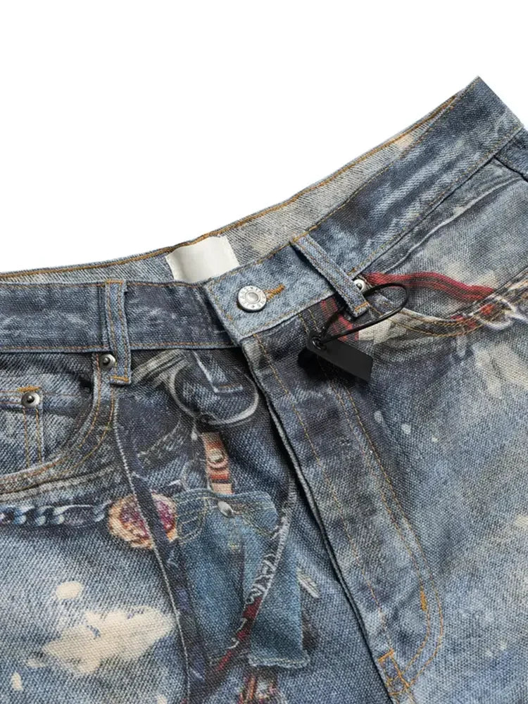 Men's Chain Print Denim Shorts