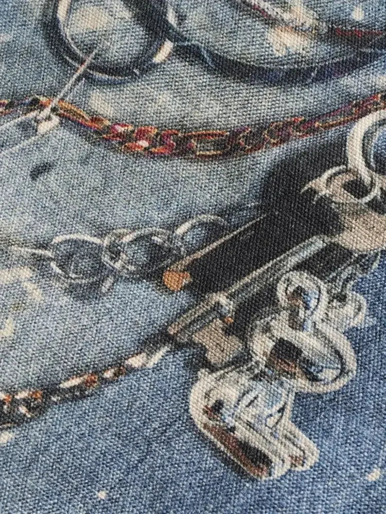 Men's Chain Print Denim Shorts