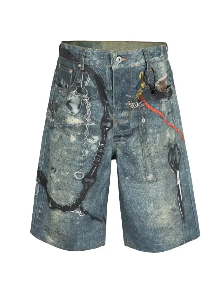 Men's Chain Print Denim Shorts