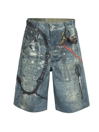 Men's Chain Print Denim Shorts