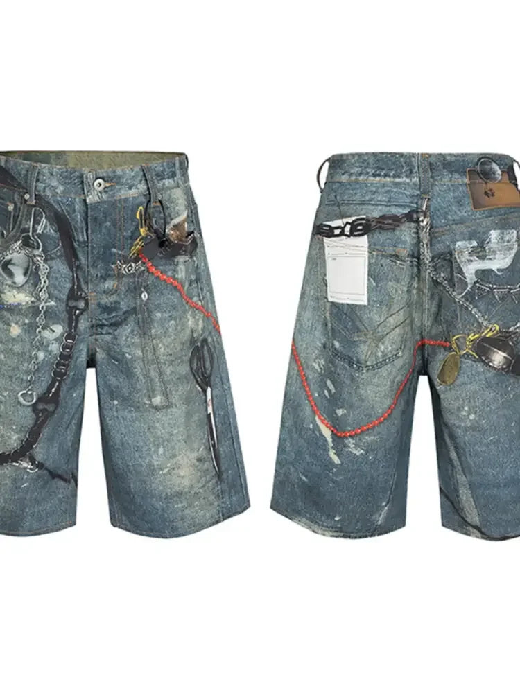 Men's Chain Print Denim Shorts